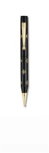 Long Island Wing-Flow #K5S black celluloid fountain pen and mechanical pencil set with gold-filled inlays, the pen with Lox-Top cap and